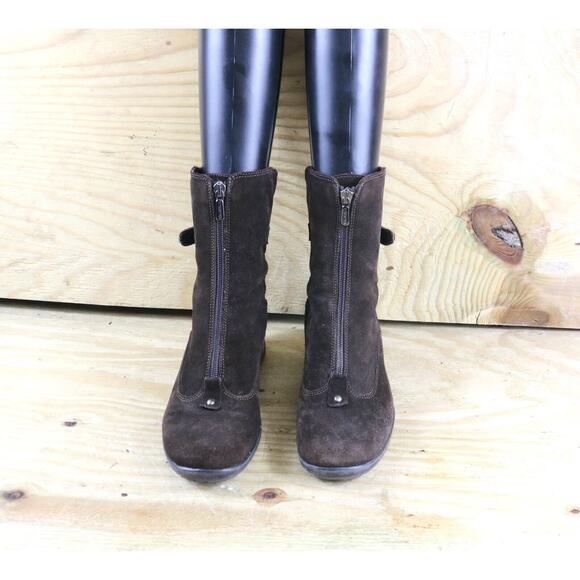 Aquatalia Boots Womens 8 Brown Suede Mia Knit Wedge Zip Ankle Bootie - Picture 2 of 9